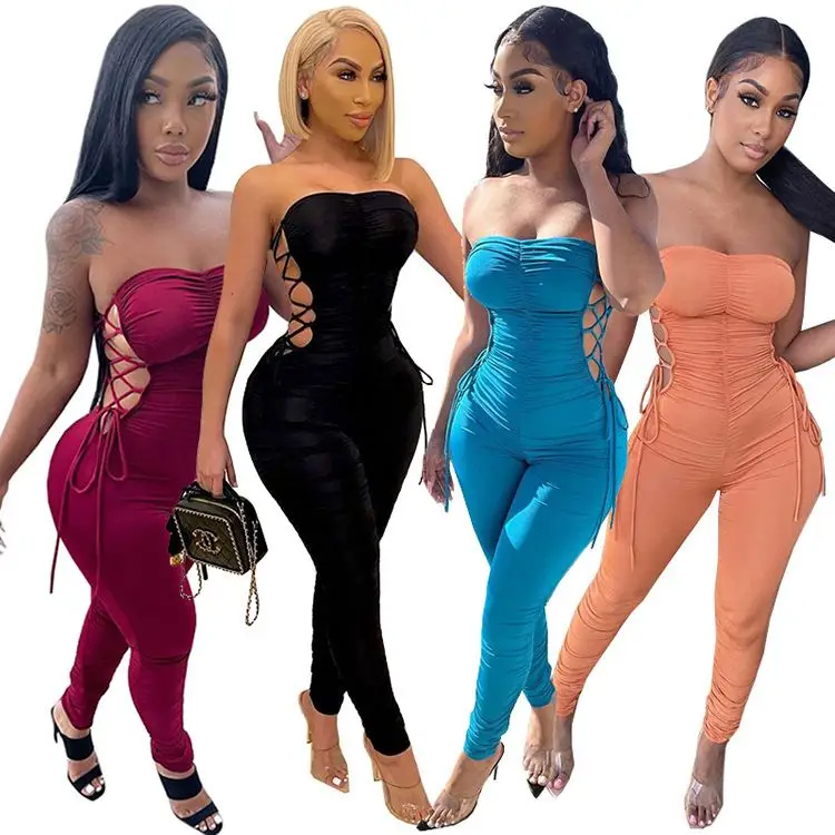 

MOEN Women Strapless Lacing Sexy Trendy vetement femme One Piece Jumpsuits And Rompers 2021 Women Clothing