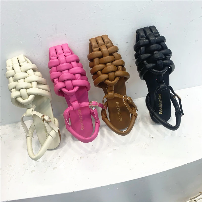 

Fashion Cross Strapping Flat Ladies Sandals 2021 New Bow Slippers Women Summer Wear Women Knitted Shoes, White brown black plum