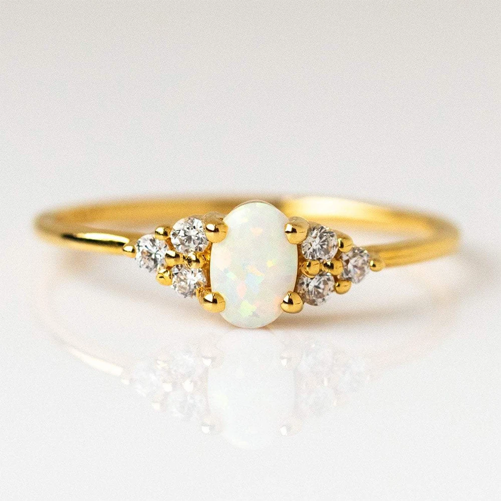 

ROXI Fashion Fine Jewelry Rings Luxury Personalized Vintage Gold Plated S925 Sterling Silver SizeNew 925 Jade Opal Gold Ring