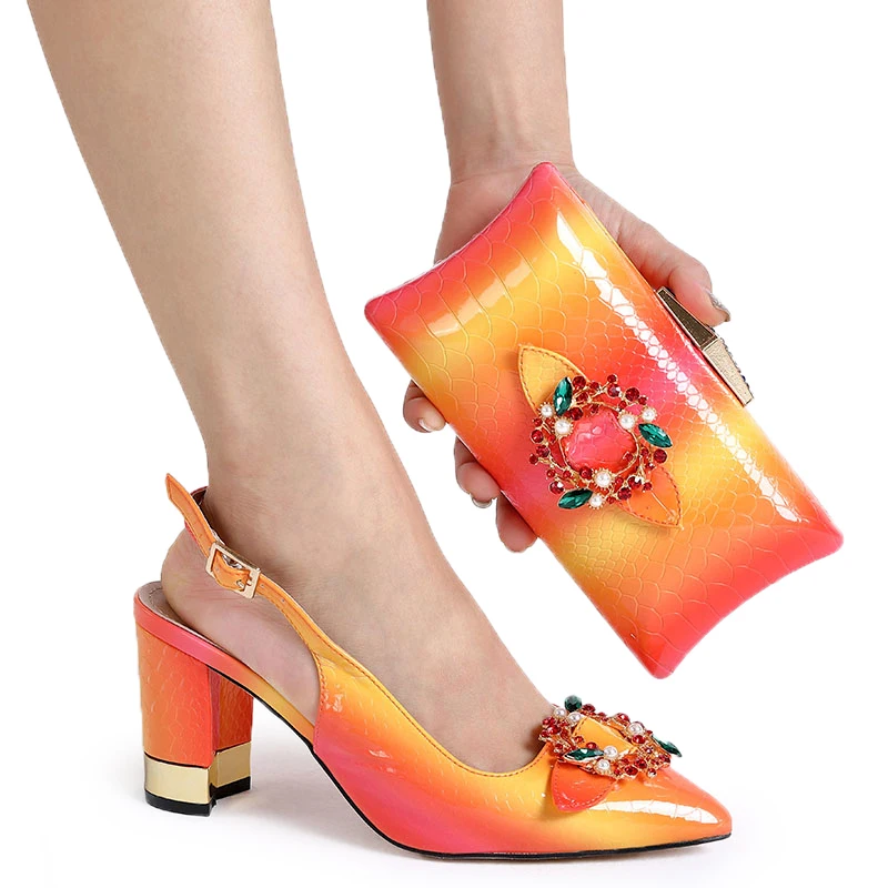 

073-1 Nigeria Party Shoes with Matching Bag Set OEM ODM Customized High Heel with Purse Matching Set