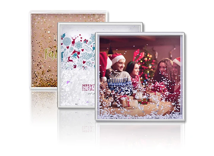 4x4 Glitter Liquid Photo Frame Clear Plastic Acrylic Floating Sparkle