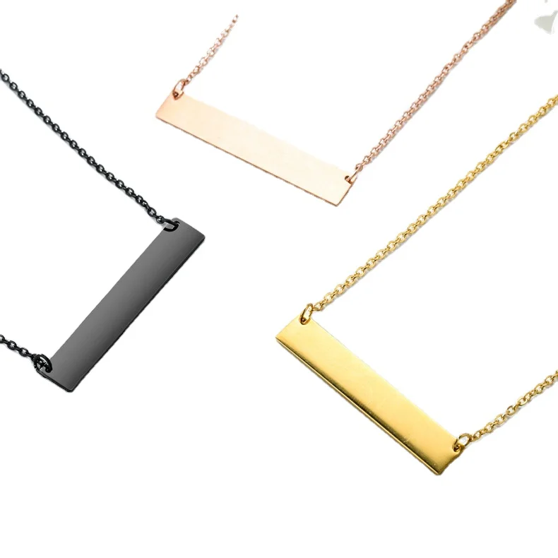 

Fashion Engravable Stainless Steel Bar Necklace, Silver/gold/rose gold/black