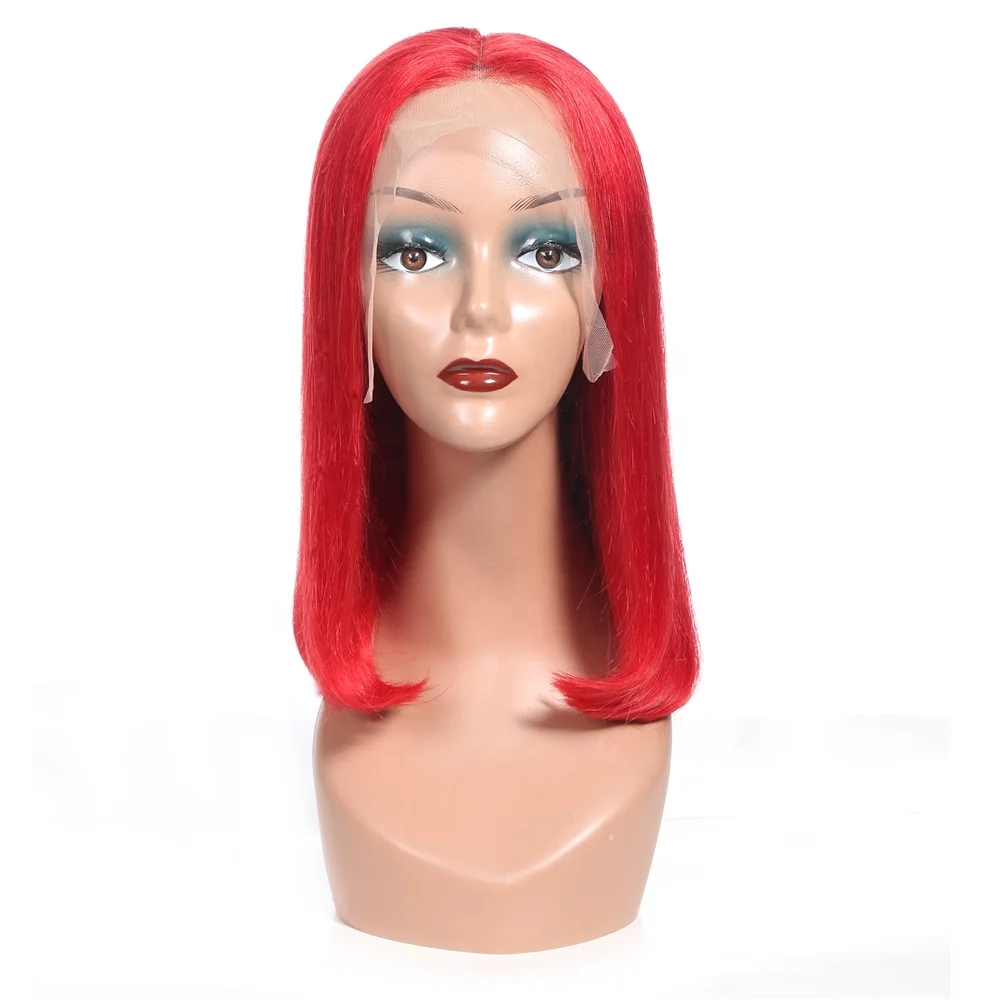 

Antimi hair Wholesale 14 inch 100% Raw Human Hair Lace Front BOB Wigs Free part color Red straight hair