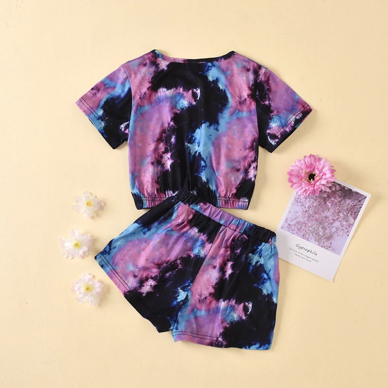 

Factory Customized Wholesale Fashion Polyester Fiber Tie Dye Loose Summer Baby Suit Girls Clothing Set