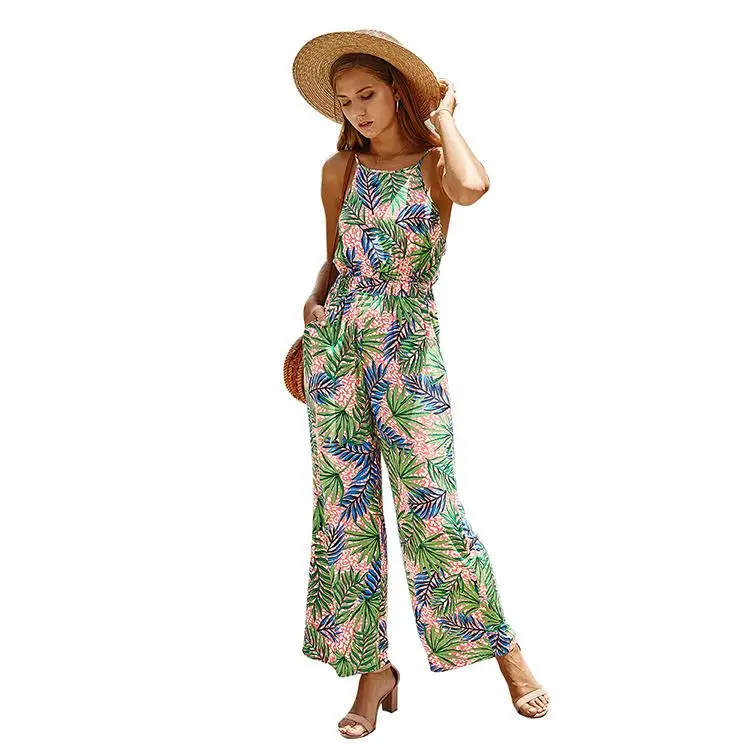 

Fashion Womens Sleeveless Rompers summer beach one piece pants Loose Preppy Style Pants Casual Pocket jumpsuit