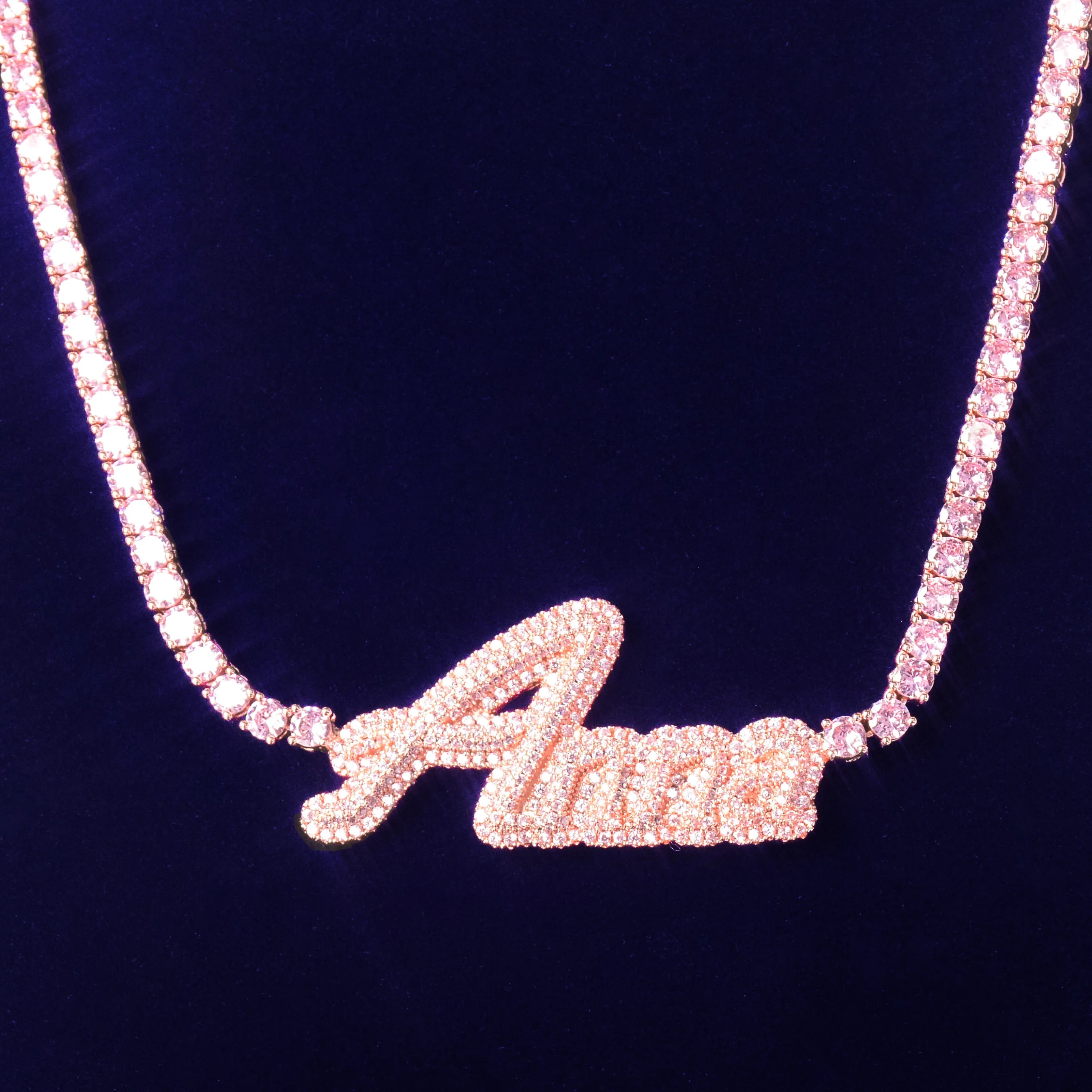 

Iced Custom Name Necklace Gold Plated Tennis Chain with Zircon Name Pendant Women Men 18K Plated Rapper, Picture