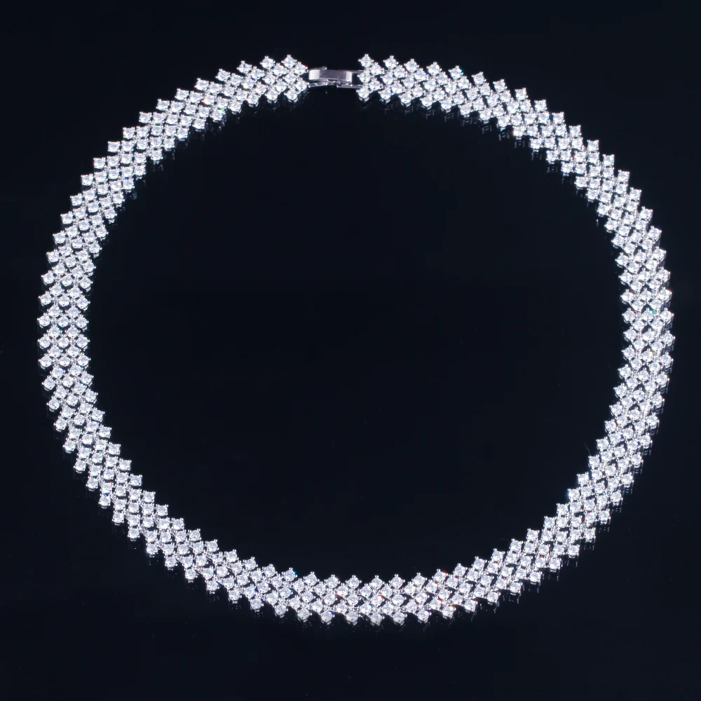 CWW 255 Pcs Round Cubic Zirconia Pave Wide Tennis Chain Bridal Necklace Jewelry for Women Wedding Luxury Party