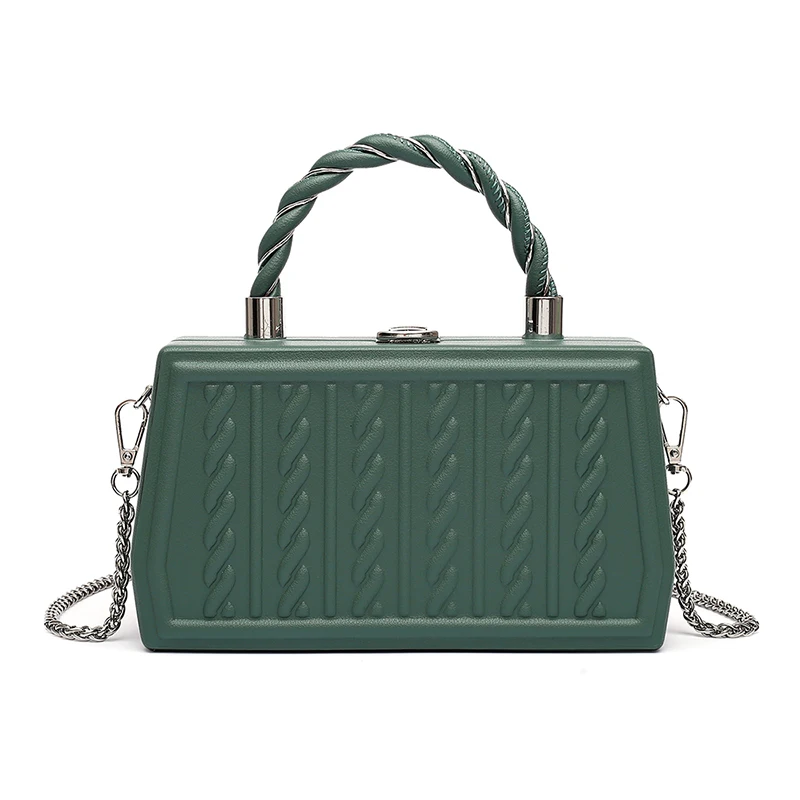 

Rectangular box lady handbag urban trend solid color twist chain PU leather shoulder bag street style design sense messenger bag