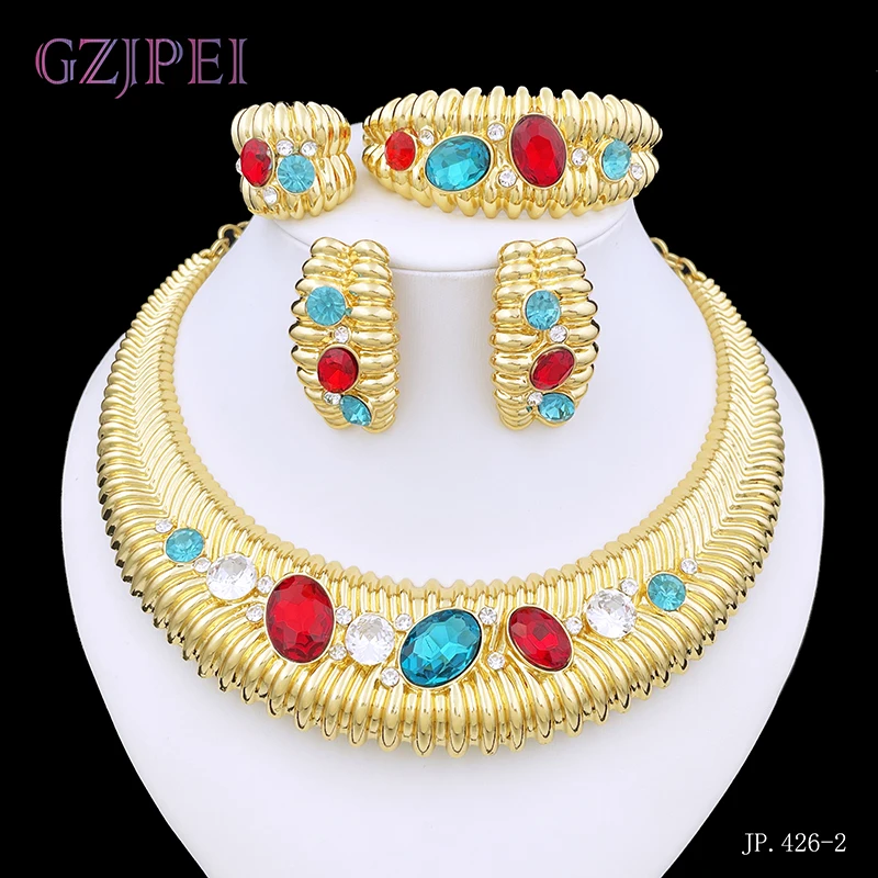 

GZJPEI new styles 426 Jewelry Sets For Women Fashion Jewelry set 24k Gold Plated Necklace Sets