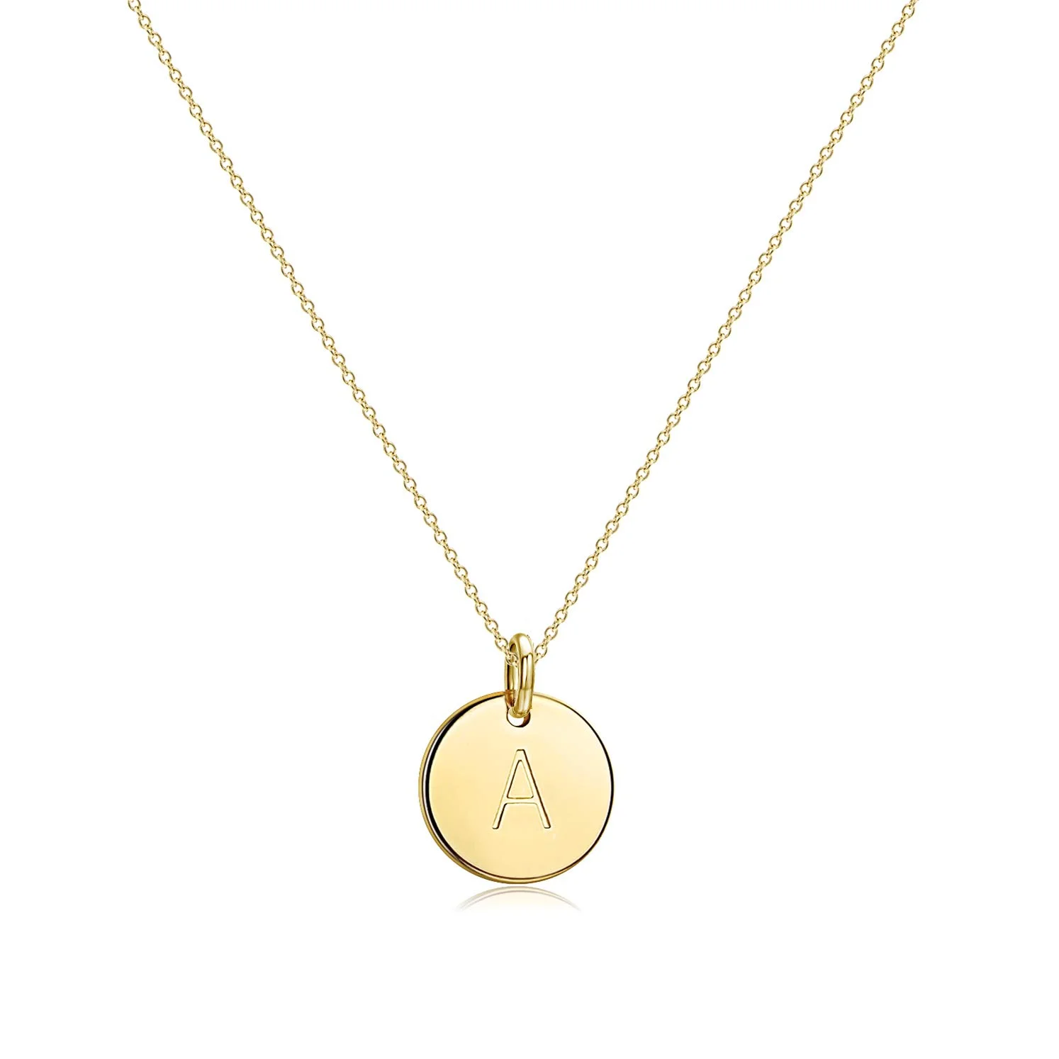 

14K Gold-Plated Initial Children Necklace Round Disc Double Side Engraved Hammered Name Necklace Personalized Alphabet Necklace
