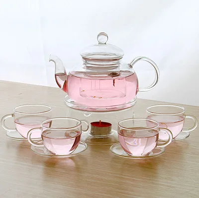

Strong Borosilicate Glass Clear 400ml/600ml/800ml Teapot Tea Set Warmer Infuser Double Wall Cups Glass Teapot sets, Transparent