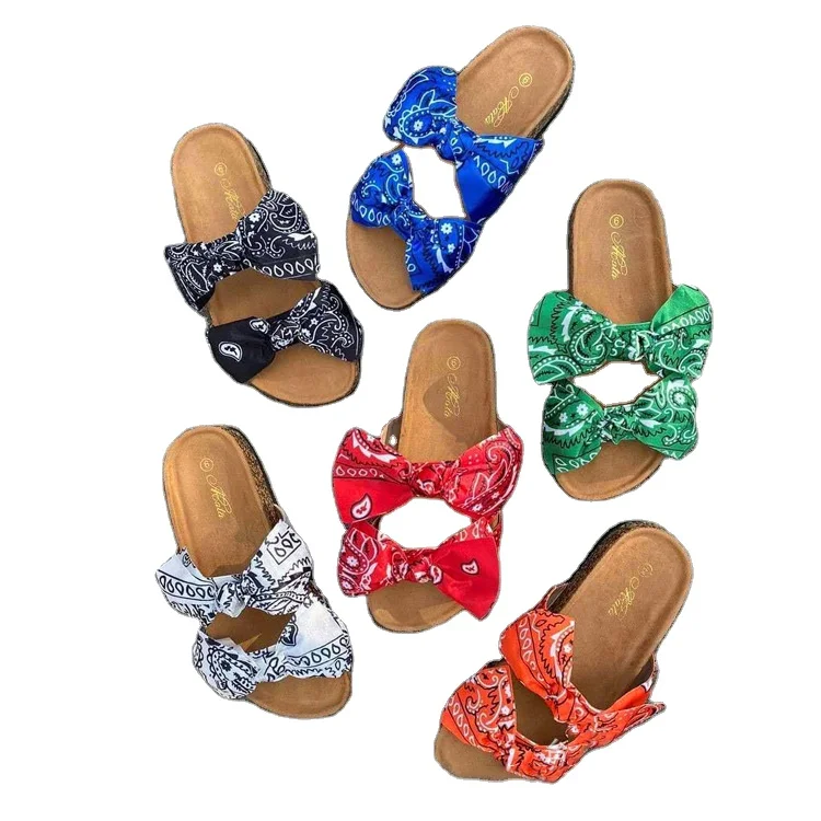 

Europe and the United States colorful summer sexy silk bow-tie slippers for ladies flat sandal manufacturers direct sale, As shown in figure