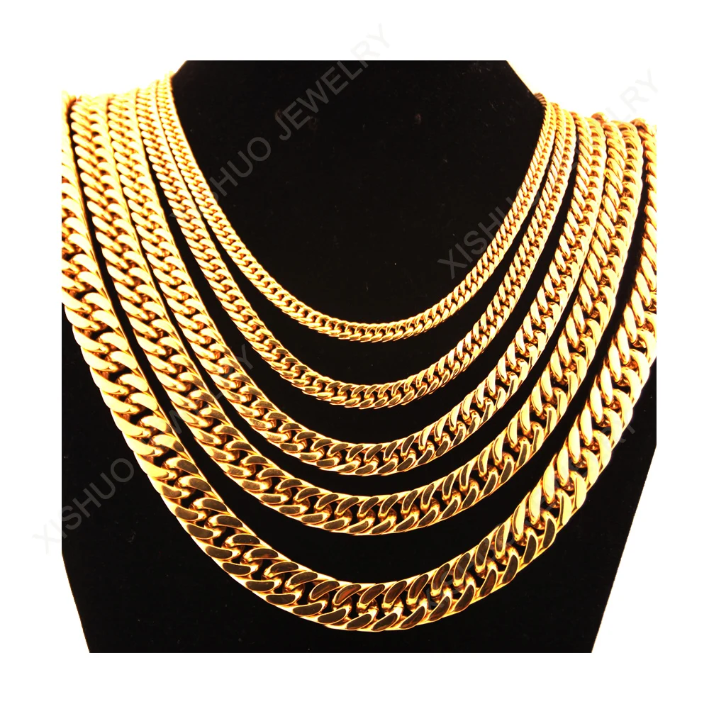 

XISHUO cuban figaro jewelry 18K gold plated chains necklace for men women