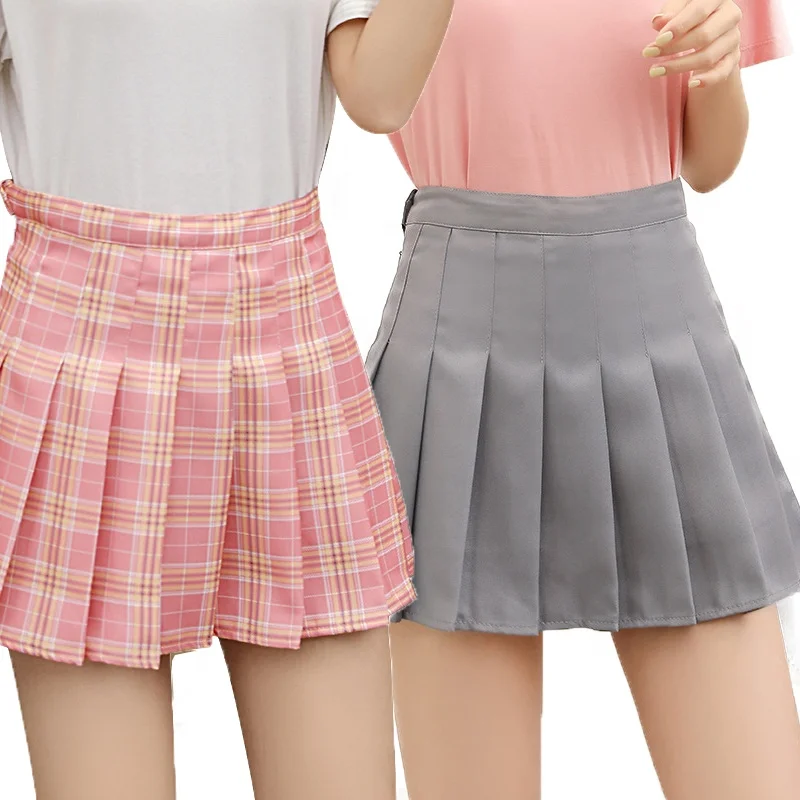 

Hot Sale Fashion A-line Pleated Skirt Women Girls Short Mini Skirts with Pants, 9 colors