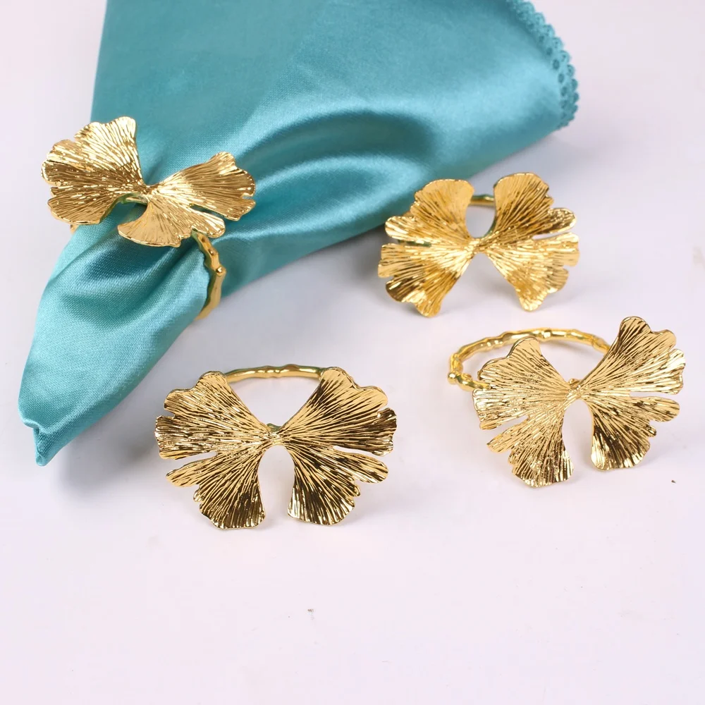 

Gold Ginkgo Leaf Butterfly Napkin Rings For Spring, Autumn