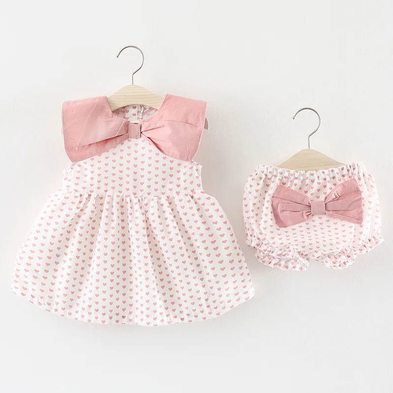 

Children's clothing set baby summer dress with pp pants girl bow suits