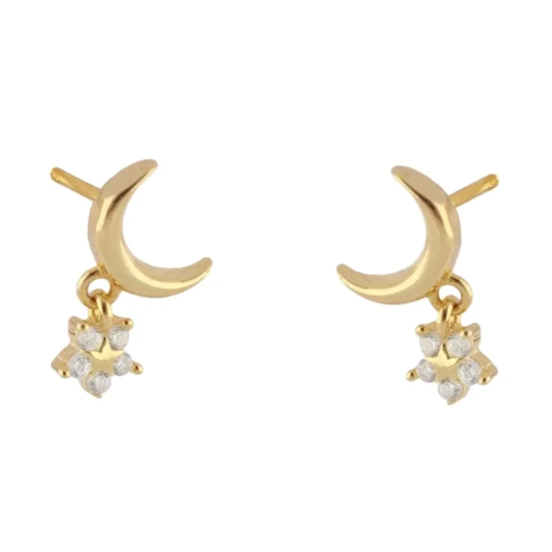 

S925 sterling silver personality moon star diamond all-match earrings