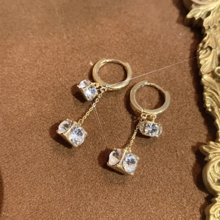 

Luxury 18 Gold Plated Multi Row Cut Diamonds Drop Hoop Earrings Brilliant Cut Diamonds Drop Dangle Earrings