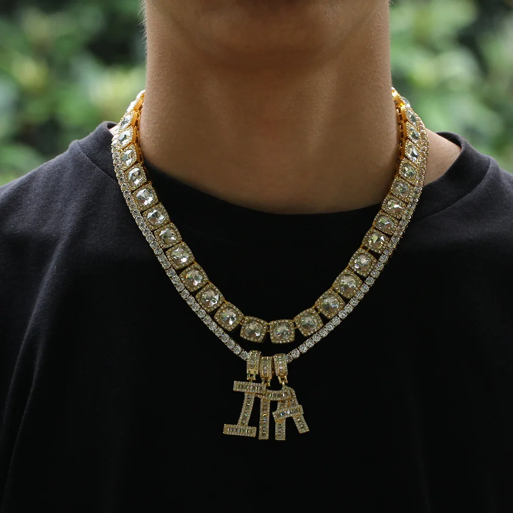 

Custom Cuban Jewelry Iced Out 3A Zircon Alphabet Pedant Necklace Hip Hop Name Plate Letters Necklace Personalised for Men Women