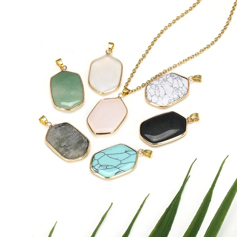 

Natural Stone Crystal Pendant Quartz Crystal Agate Necklace Jewellery Gemstone with Brass Bezel