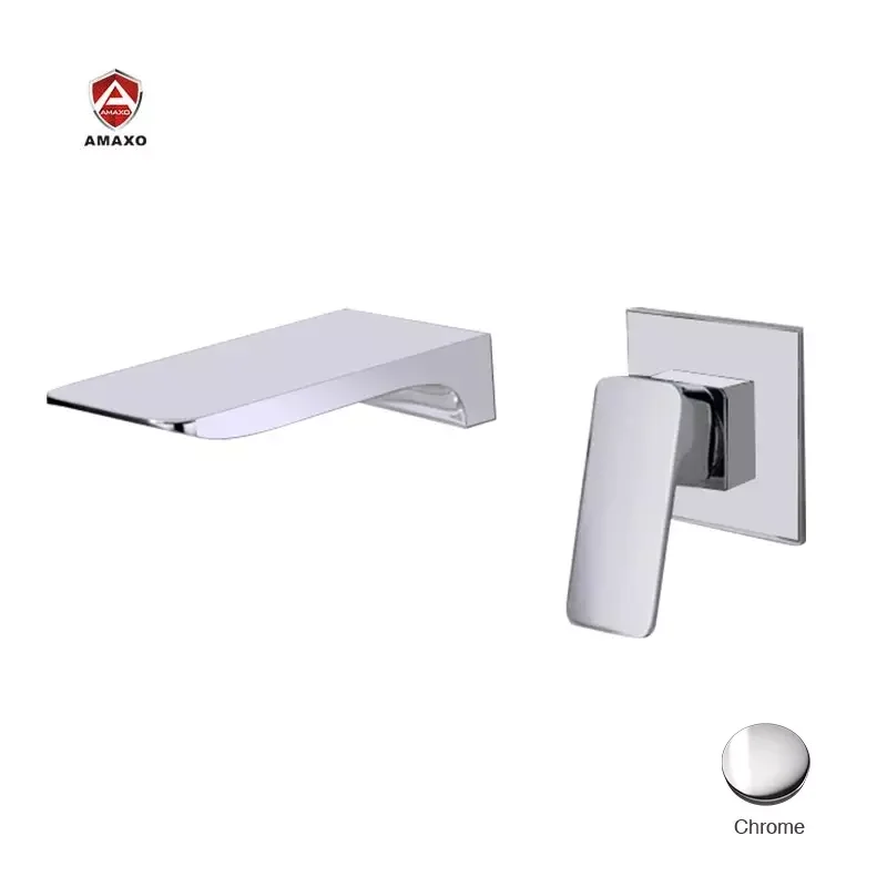 

AMAXO Waterfall Chrome Surface Vanity Basin Taps Wall Mounted Brass Faucet Bathroom Sink