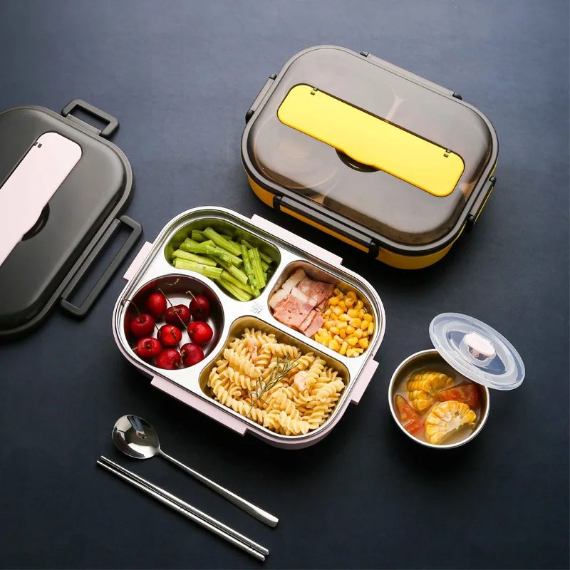 

Food Packaging Lunch Box Container Kids Bento Box 304 Stainless Steel Containers Wholesale For School Picnic, Yellow/pink