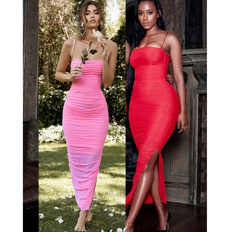 

Free Shipping Women Ladies Mesh Spaghetti Strap Bodycon Party Maxi Sequin Evening Dress