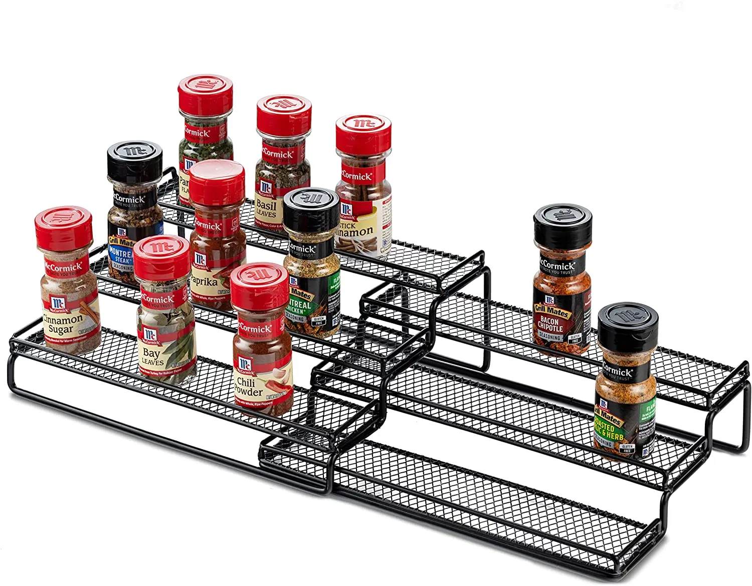 

3 Tier Expandable Spice Rack Organizer for Cabinet, Pantry Kitchen Countertop Stand 3 Step Shelf, Expands 12 to 24 Inches, Black