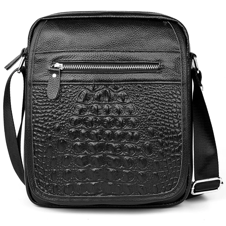 

Crocodile Pattern Men Metal Zipper Messenger Bags Genuine Leather Crossbody Shoulder Bag Man, Black