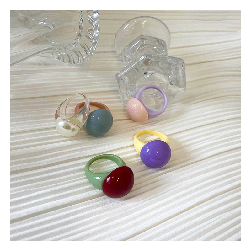 

5 Colors Colorful Mushroom Shape Ball Acrylic Rings Mixed Big Circle Resin Chunky Rings for Women Vintage Cute Korean Jewelry