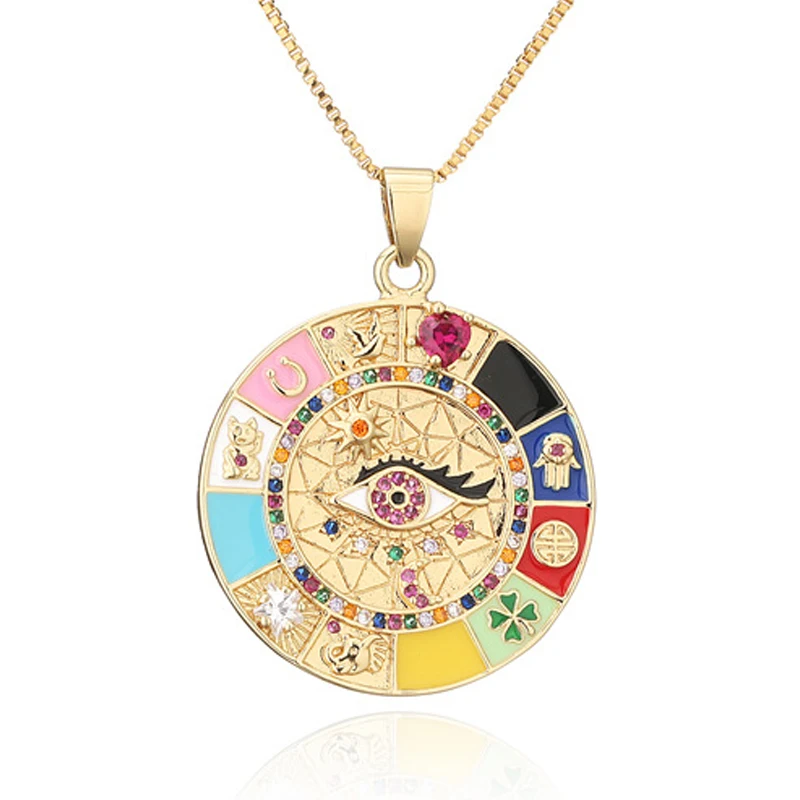 

Cross-border Source Bohemian Style Fashion Epoxy Enamel Color Cubic Zircon Eye Pendant Necklace for Female New Product