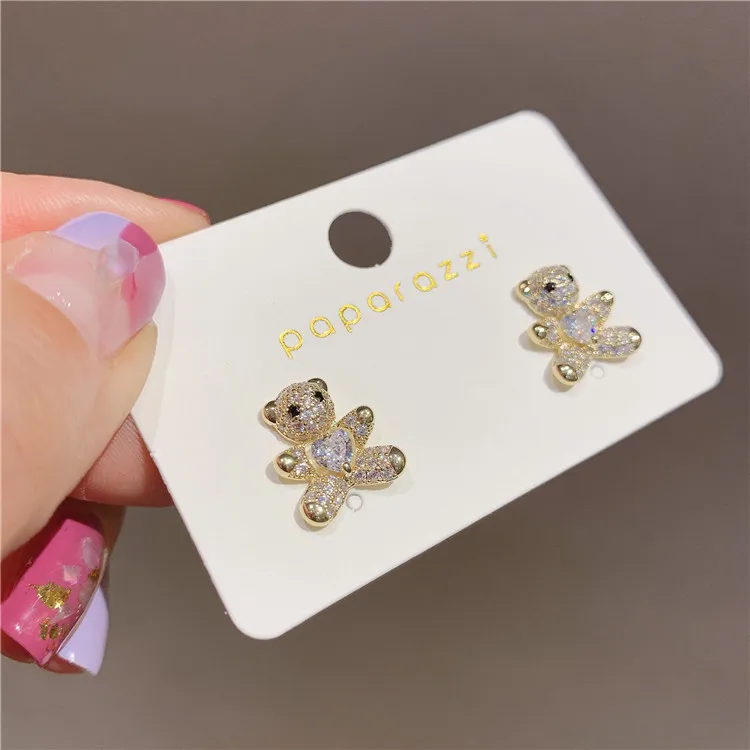 

2021 trendy jewelry rhinestone stud bear earrings women
