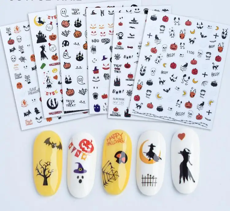 

Halloween nail stickers Pumpkin skull waterproof nail stickers, As show