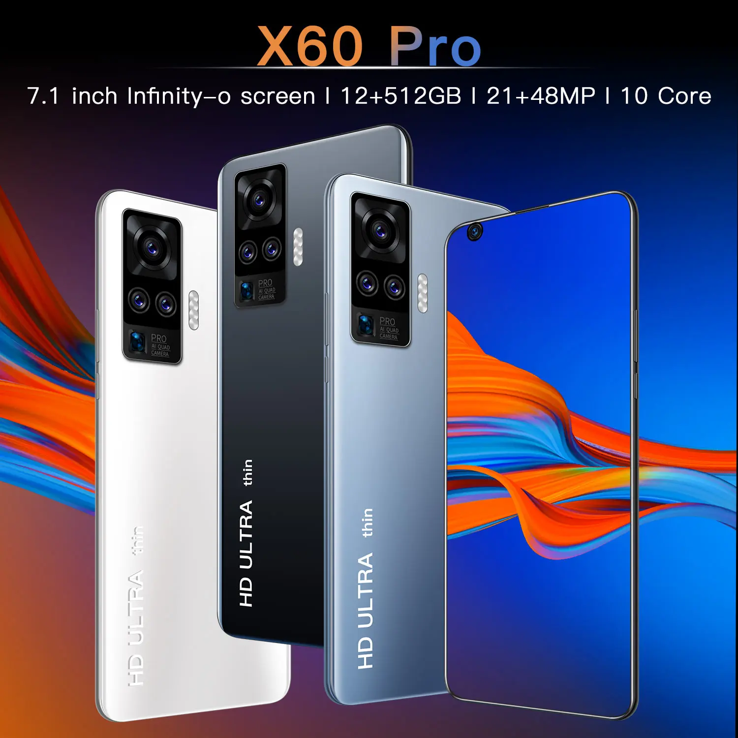 

Wholesale X60 pro 7.1inch Face ID Mobile Phone 12GB+512GB 5600mAh Big Battery Smartphone HD 1440x3040 Dual cards Cell phone