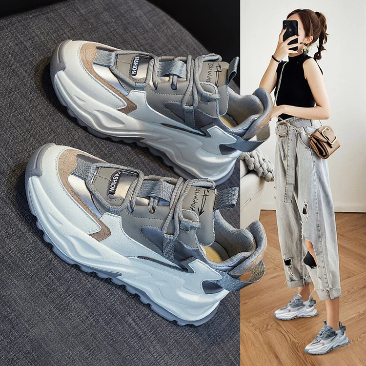 

D12803 2021 spring and autumn new style thick soled comfort breathable antiskid women's casual shoes sneakers
