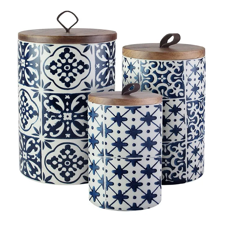 

kitchen ceramic canisters Medallions Canister Set 3-Piece Ceramic Jars in Chic Design With Lids for Cookies, Candy, Coffee,, Can be customized