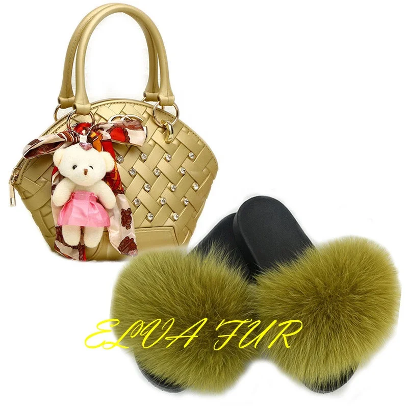 

2020 ELVA FUR Wholesale custom women fluffy fur slippers ladies soft brown mink fur slides, Colours