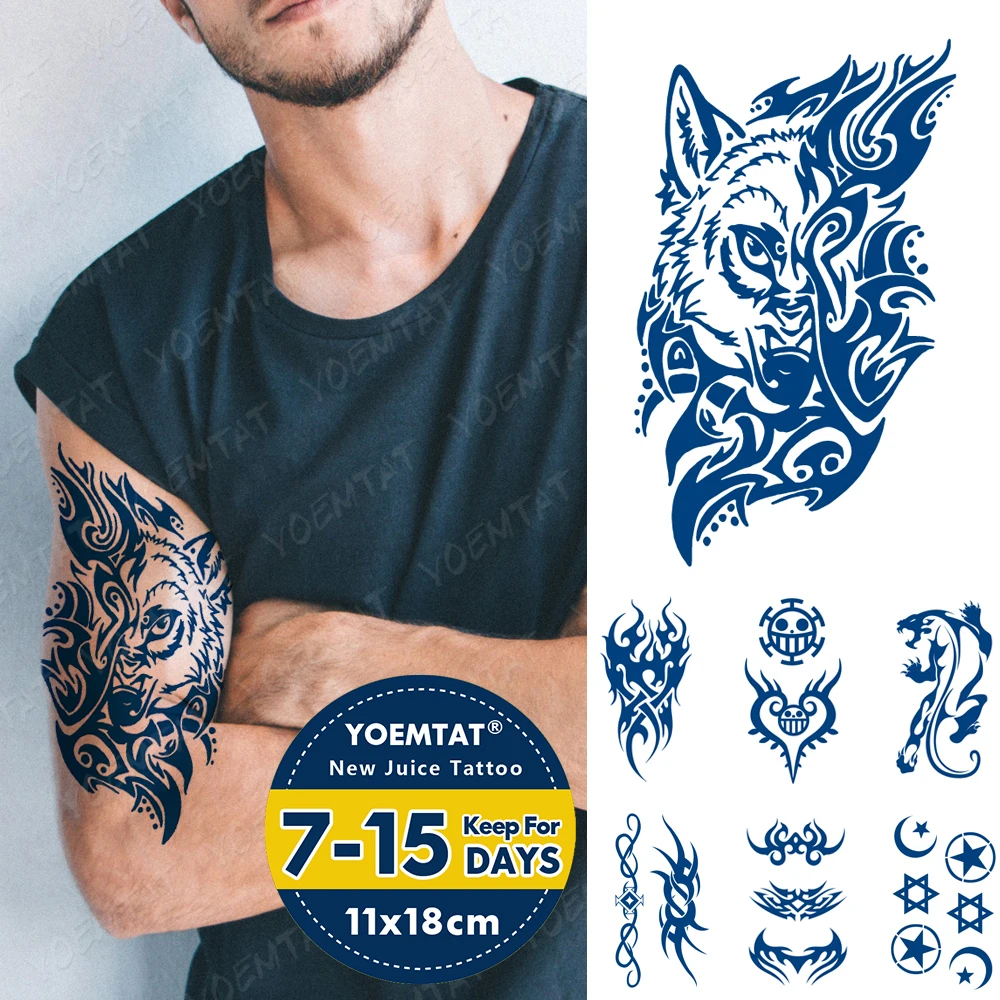 

Juice Ink Tattoos Body Art Lasting Waterproof Temporary Tattoo Sticker Wolf Tiger Flame Tatoo Leopard Totem Arm Fake Tatto Men, Cmyk