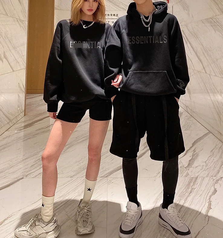 

2021 spring Custom Logo crew neck hoodies women Solid Color Plain two piece hoodie short set women clothing, Customized color