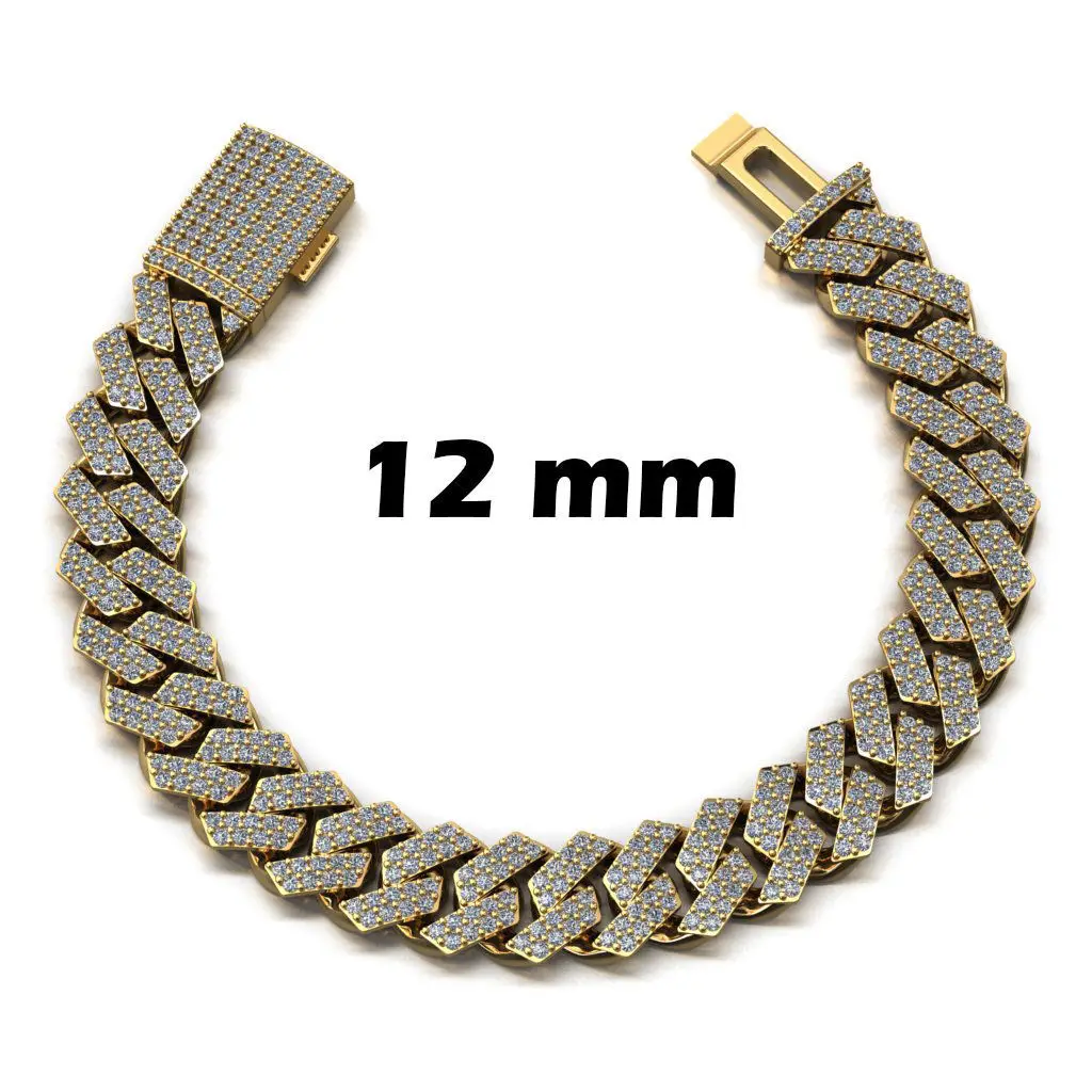 

18K Gold Plated 12mm Diamond Cuban Link Chain Necklace, Gold,rose,gun metal, silver