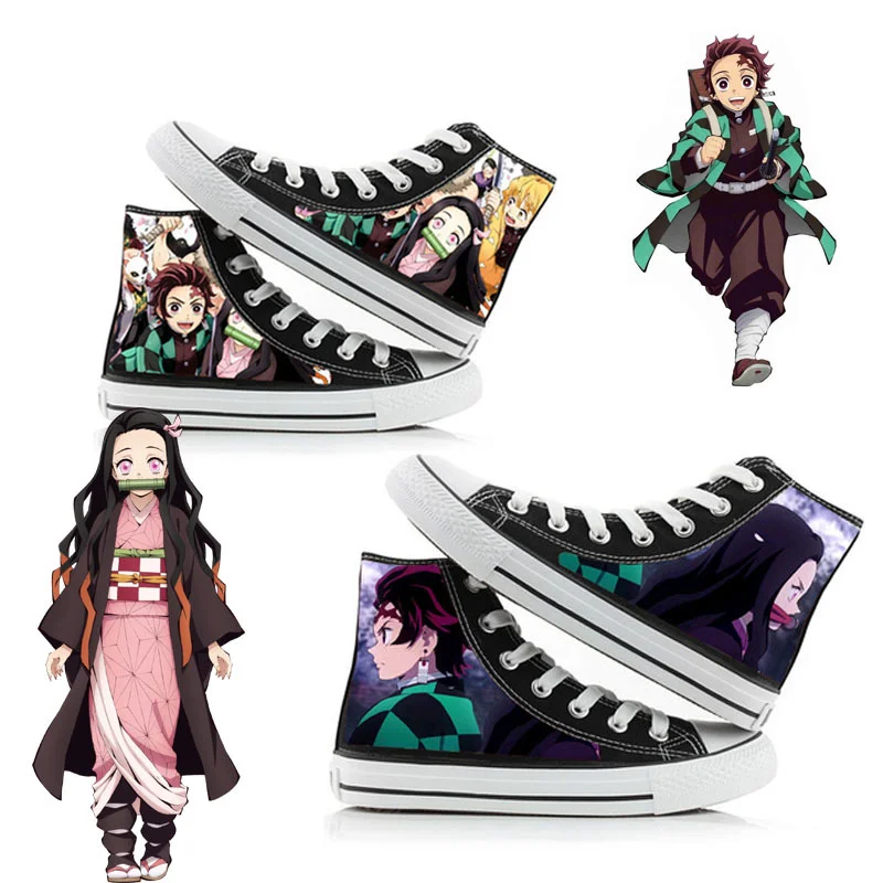 

Anime Demon Slayer Kimetsu No Yaiba Kamado Tanjirou Nezuko Cartoon Students High Help Cosplay Cos Casual Canvas Shoes