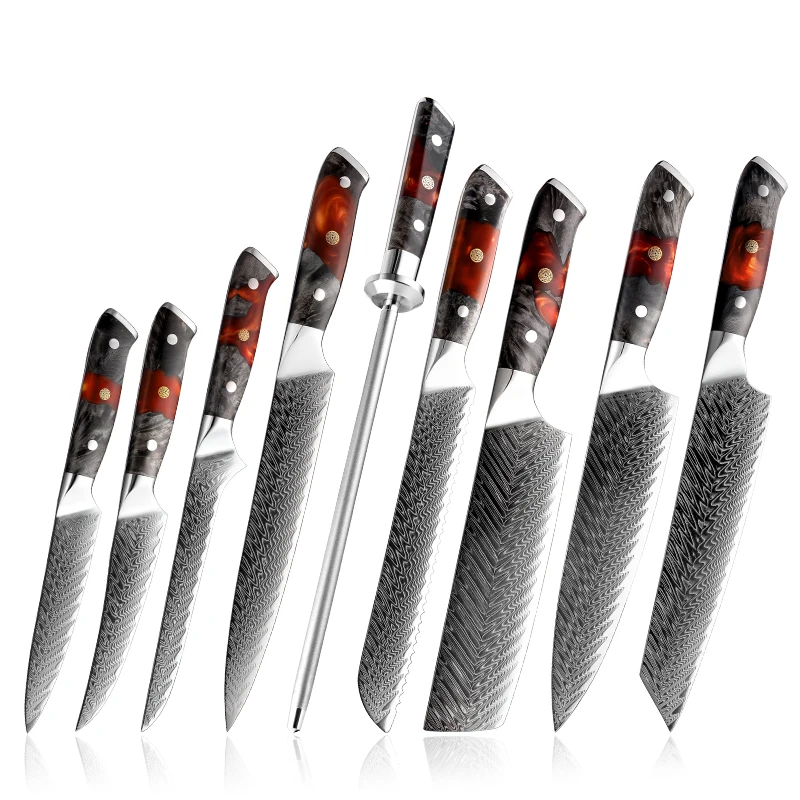 

AUS10 Damascus Kitchen Chef's Knife Professional Japanese Damascus Knife Set Damascus Steel Boning Sushi Utility Cooking Knives