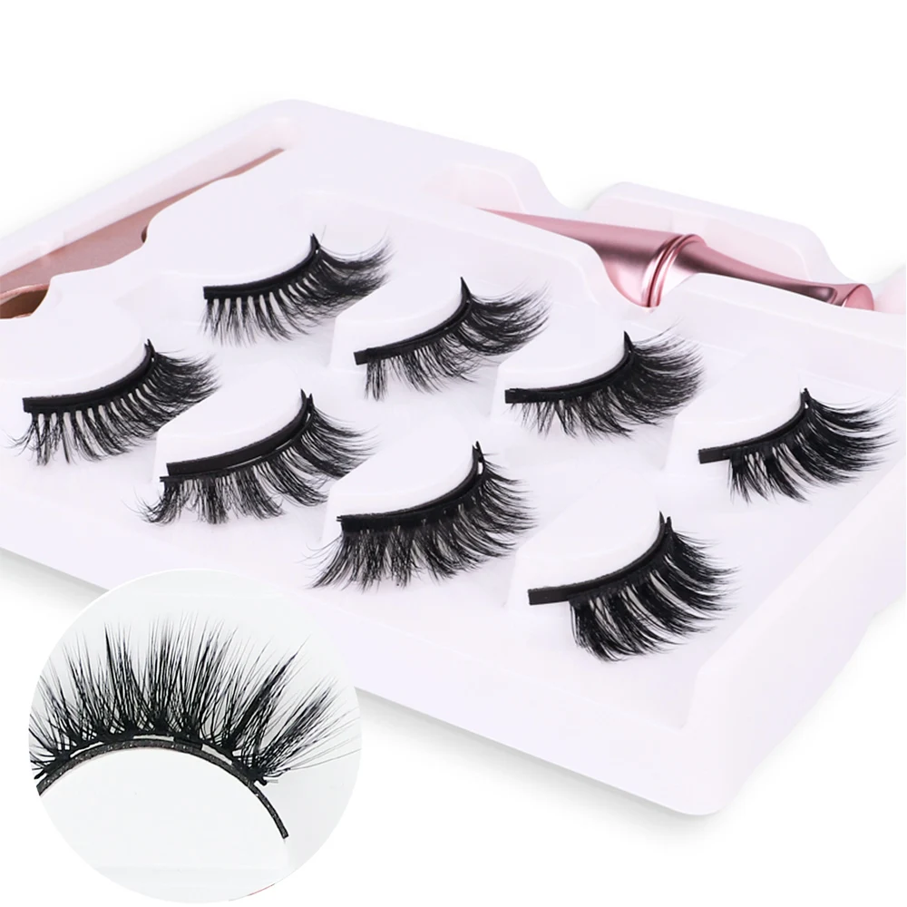 

Factory 5 magnet eyelashes magnetic eyeliner 4 pairs false eyelashes with custom logo, Natural black