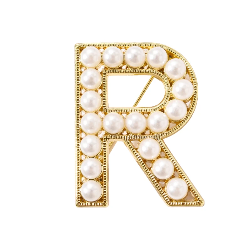 

Factory direct sales 26 English letters inlaid pearl brooches fashion brooch cc brooch, Gold