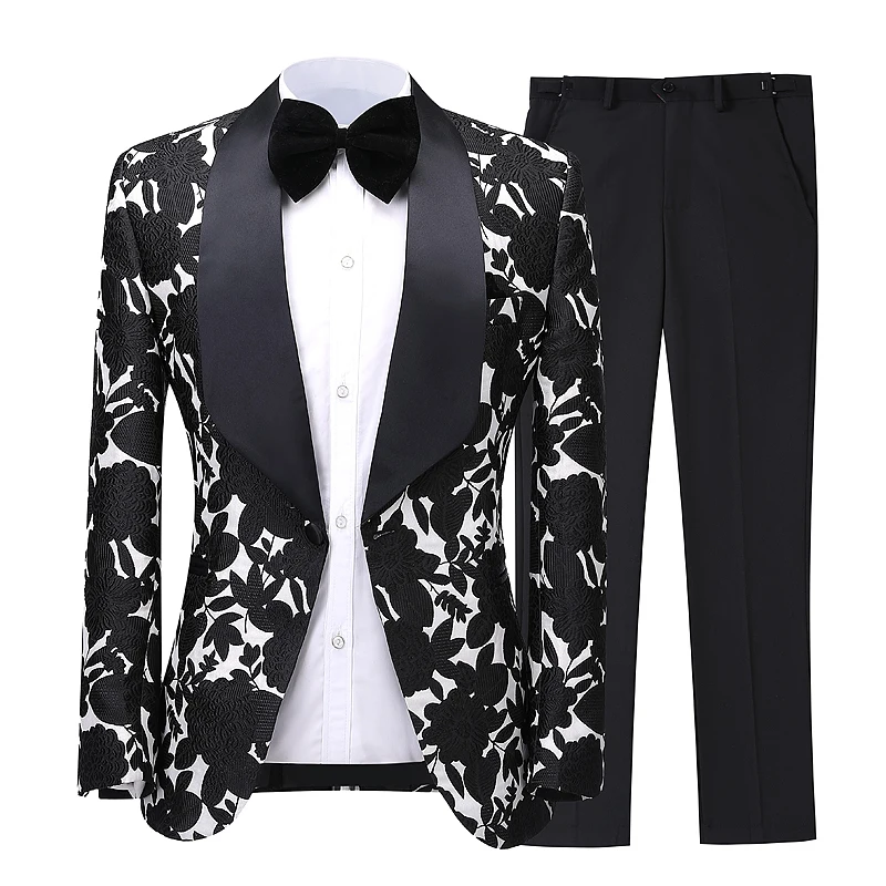 

Custom Size Jacquard Fabric Fashion mens wedding suits slim fit, White/grey