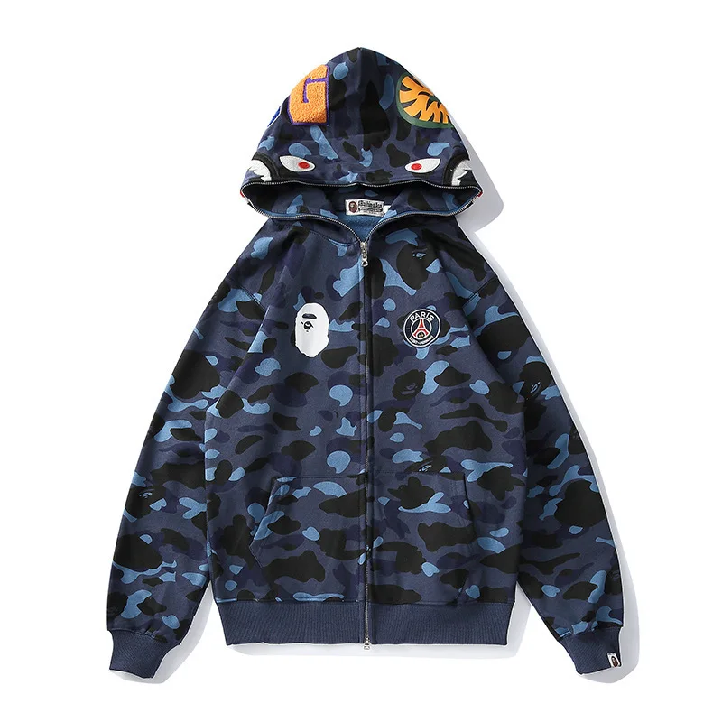 

Fashion designer Brand oversized Shark head print sweatshirts men women plus size hoodies unisex full zip up hoodie bape hoodie, As the pictures show