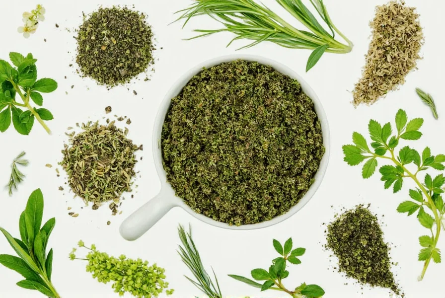 Chef crushing dried herbs between fingers