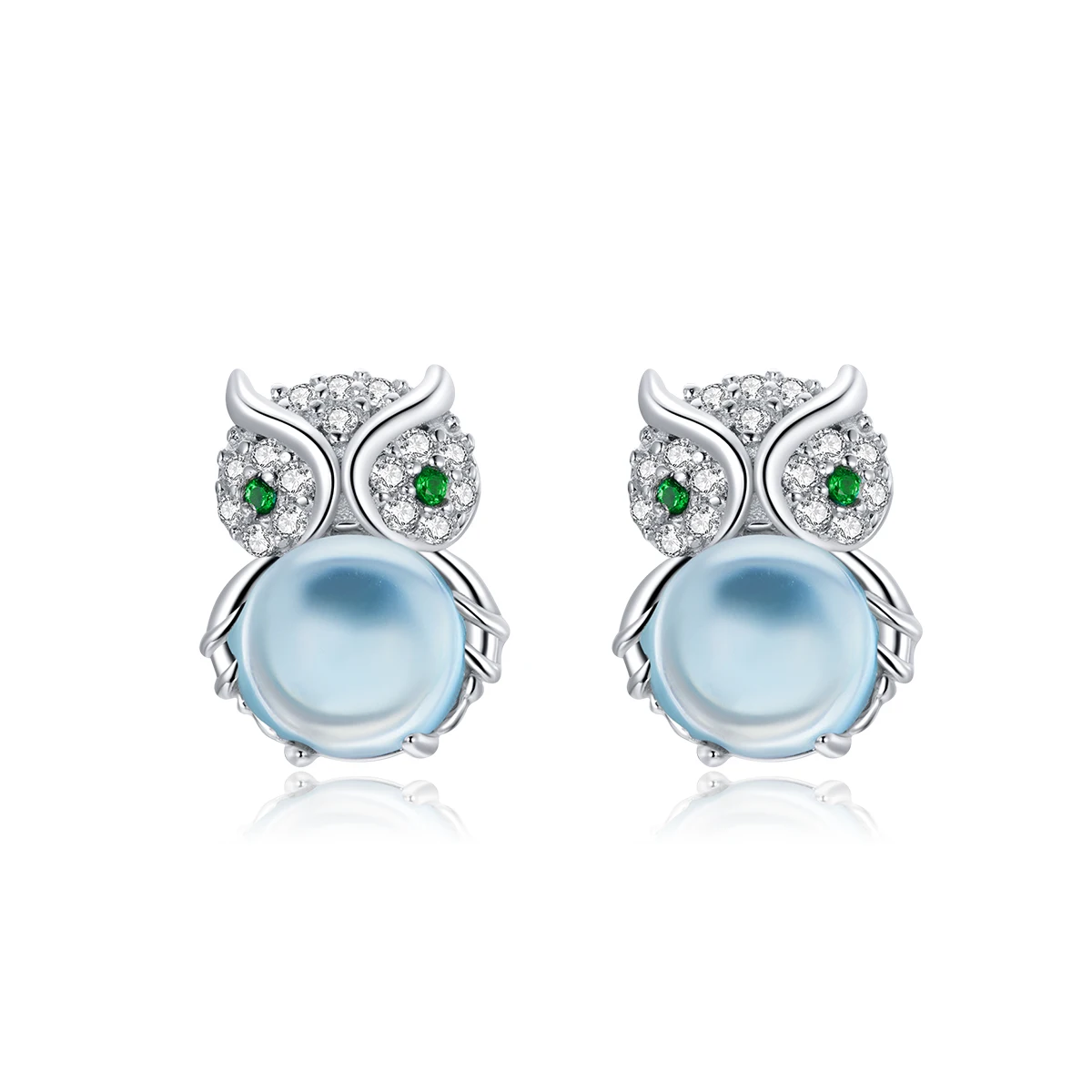 

925 Sterling Silver Jewelry Gift Owl Earrings CZ Stud for Women Girls