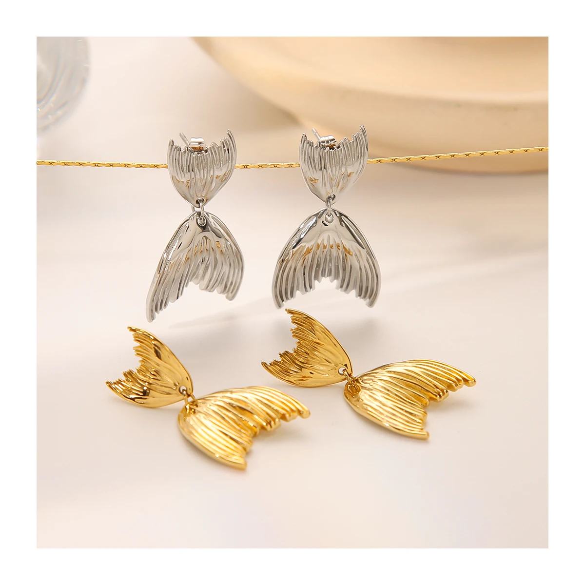

New Hot Selling Stainless Steel 18K Gold Plated Designer Fishtail Inspired Stud Earrings For Women Wholesale