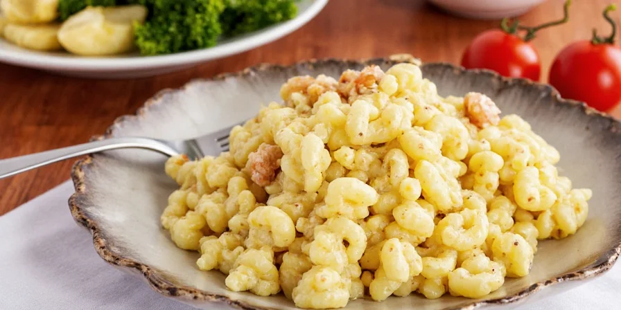 Spaetzle served with grilled meats and beer